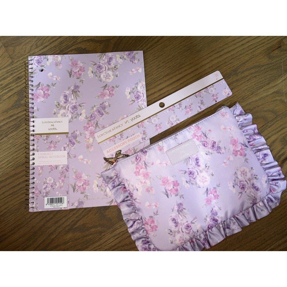 Love Shack Fancy X Yoobi X Target Notebook And Accessory Pouch Bundle Purple NWT